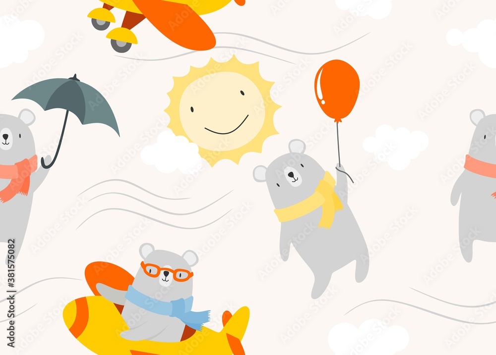 Naklejka premium Seamless pattern with cute cartoon bears.