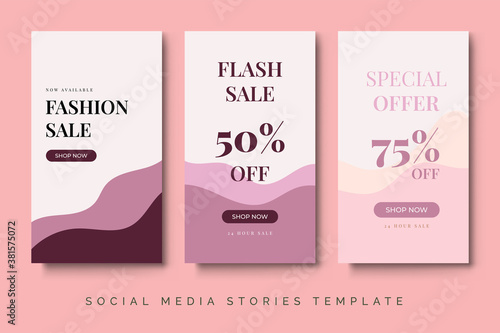 Fashion sale social media stories post with pink pastel color. Trend feminine design with liquid background.