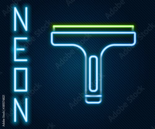 Glowing neon line Cleaning service with of rubber cleaner for windows icon isolated on black background. Squeegee, scraper, wiper. Colorful outline concept. Vector.