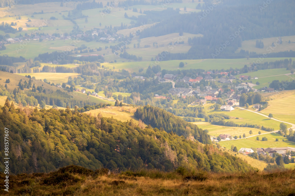 Hills surrounding a small town in the Black Forest of Germany. 