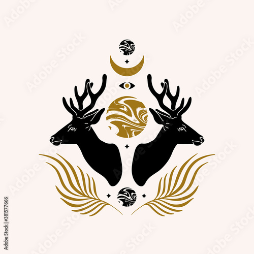 Vector hand drawn illustration of deer isolated. Creative artwork. Template for card, poster, banner, print for t-shirt, pin, badge, patch.