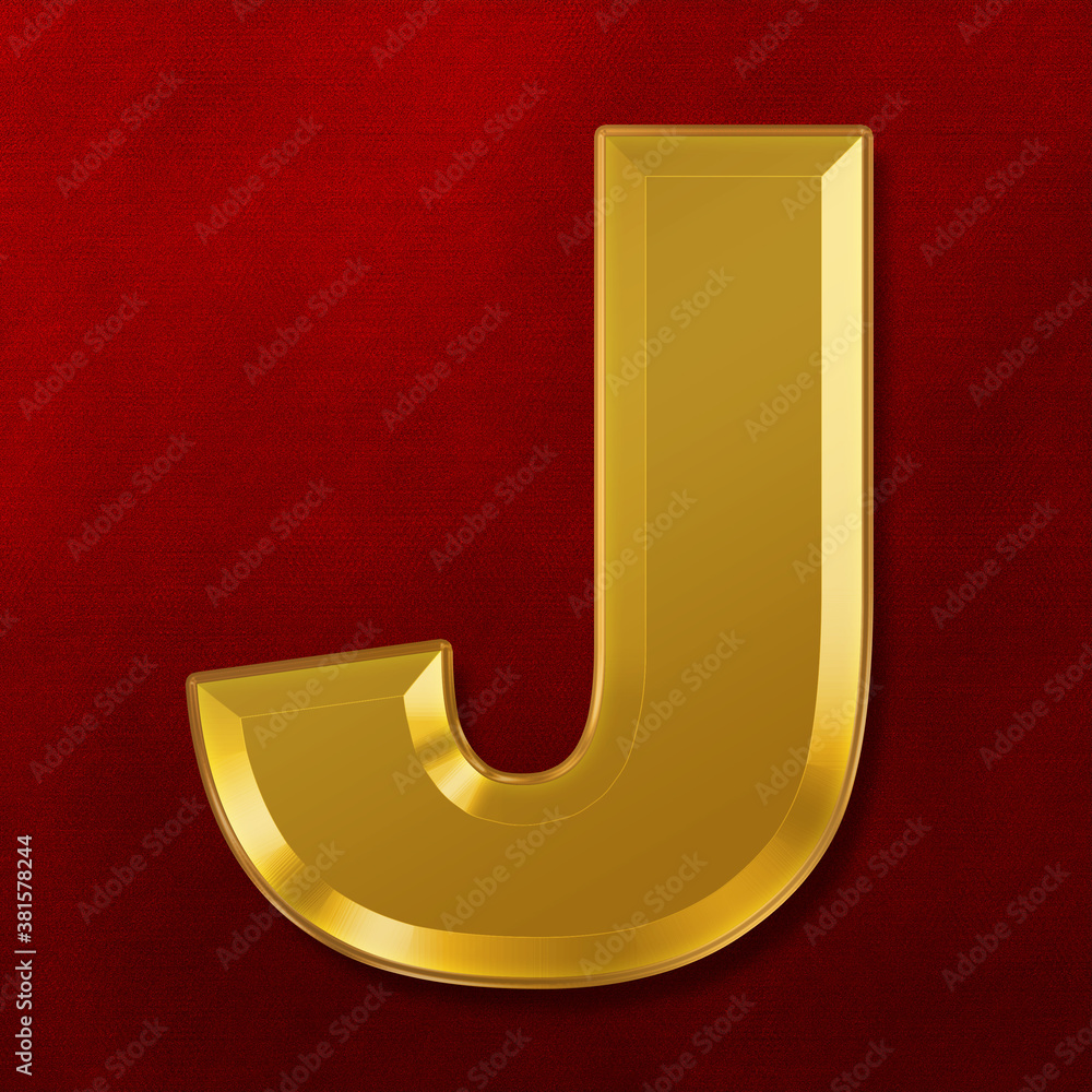 Gold solid alphabet Letter J Collection. 3D rendering Gold solid alphabet Letter J Collection. 3D rendering