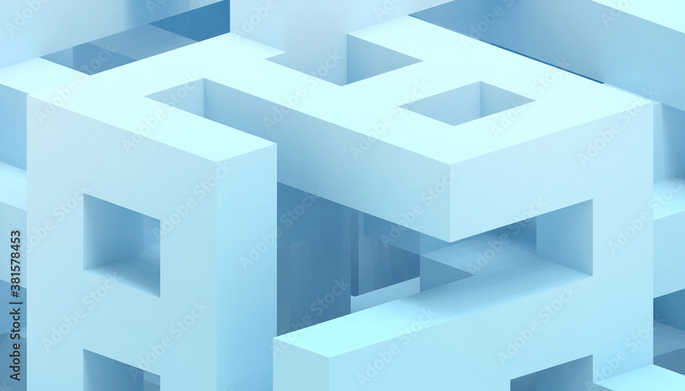 Abstract geometric shape Cube - box Concept on blue paper art style background - 3d rendering Abstract geometric shape Cube - box Concept on blue paper art style background - 3d rendering