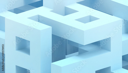 Abstract geometric shape Cube - box Concept on blue paper art style background - 3d rendering