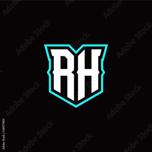 R H initial letter design with modern shield style