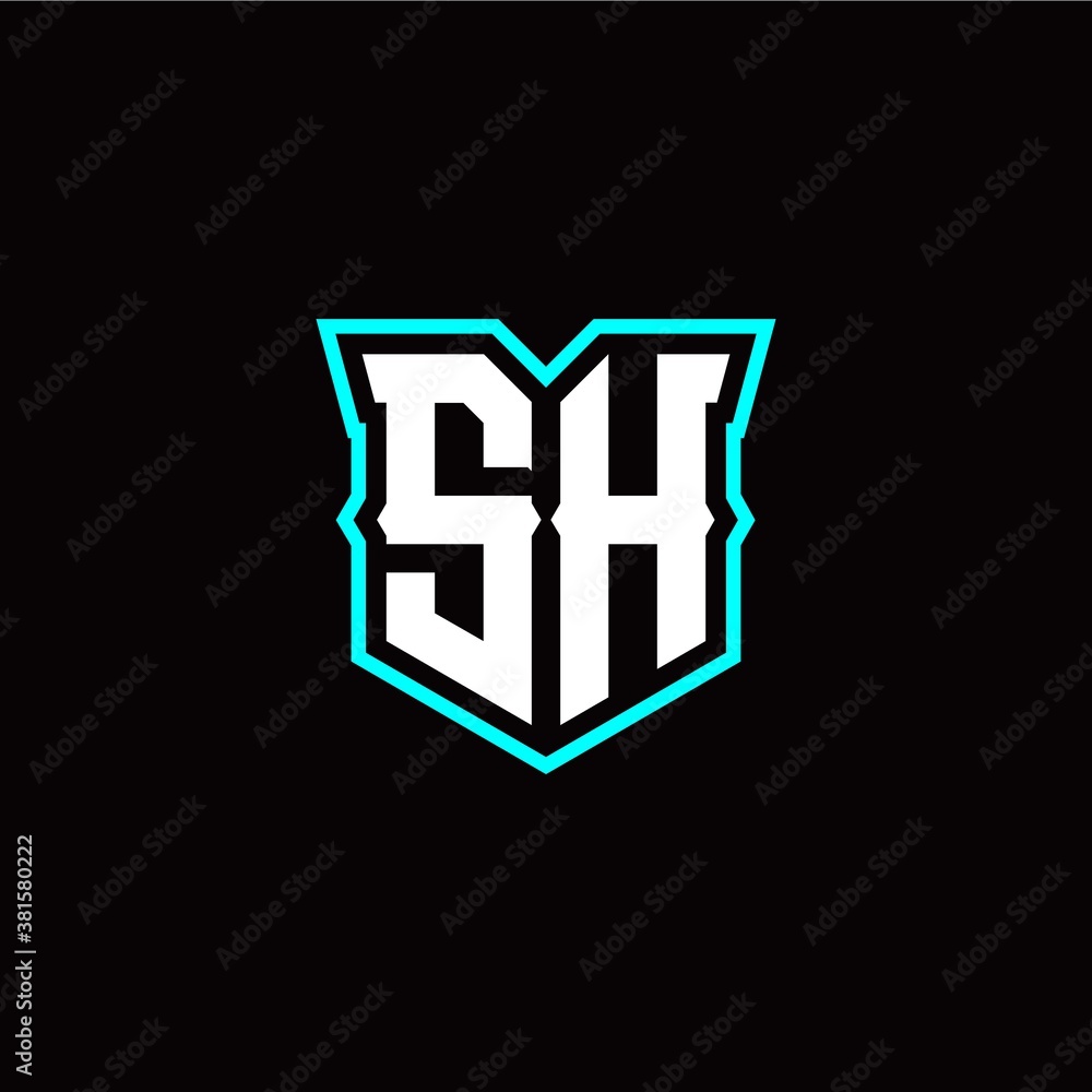 S H initial letter design with modern shield style S H initial letter design with modern shield style