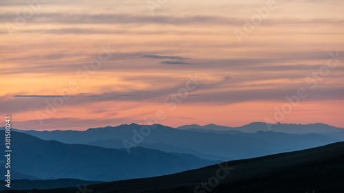 Mongolia Steppe during Sunset with Orange Clouds