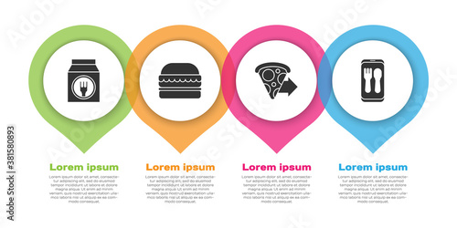 Set Online ordering and delivery, Burger, Online ordering pizza delivery and Online ordering and delivery. Business infographic template. Vector.