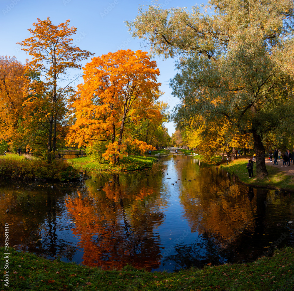 Autumn landscape, view of the lake in the old Park. Tsarskoe Selo, Saint Petersburg. Autumn landscape, view of the lake in the old Park. Tsarskoe Selo, Saint Petersburg.