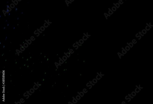 Dark Blue, Green vector backdrop with music notes. © Dmitry