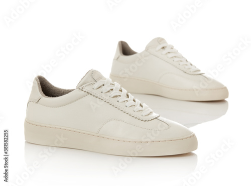 Casual white leather shoes