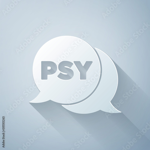 Paper cut Psychology icon isolated on grey background. Psi symbol. Mental health concept, psychoanalysis analysis and psychotherapy. Paper art style. Vector.