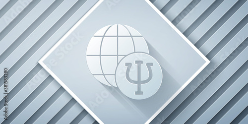 Paper cut Psychology icon isolated on grey background. Psi symbol. Mental health concept, psychoanalysis analysis and psychotherapy. Paper art style. Vector.