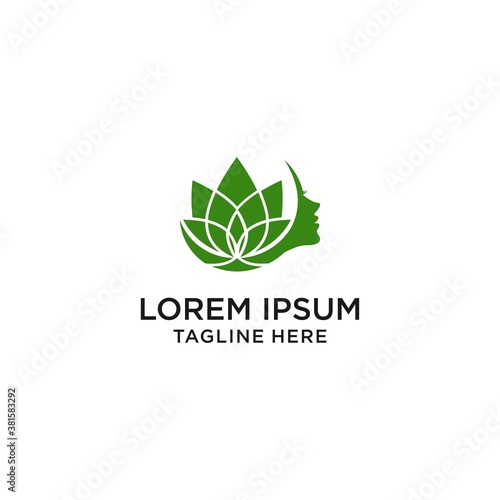 Human face with leaf lotus logo design