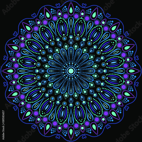 Dot mandala for acrylic painting. Spot painting point to point. Abstract design of mandala in dot paint style. Aboriginal australian ethnic round ornament.