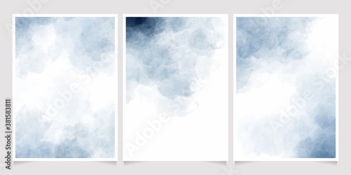 indigo watercolor wet wash splash 5x7 invitation card background template collection