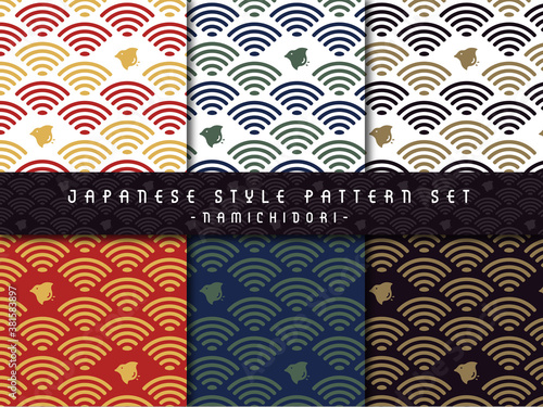 シームレスな和風パターン（波千鳥）