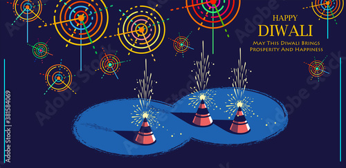 Happy Diwali, Festival of lights ,Vector illustration and Beautiful greeting card for celebration of shubh deepawali
