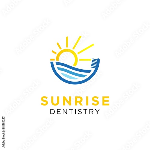 sunrise sunset sea with tooth brush dentistry logo © Brayan Jaya
