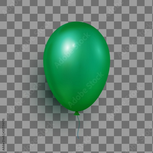 3d realistic helium green balloon isolated on transparent background. Holiday illustration of flying glossy ballon.