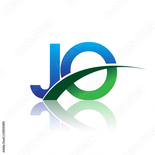 initial letter JO logotype company name colored blue and green swoosh design. vector logo for business and company identity.
