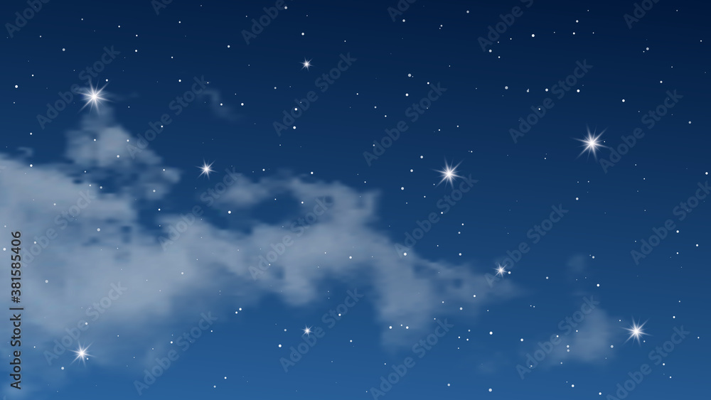 Naklejka premium Night sky with clouds and many stars