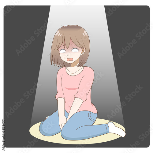 スポットライトに照らされながら絶望する女性
