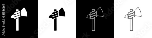 Set Native american tomahawk axe icon isolated on black and white background. Vector.