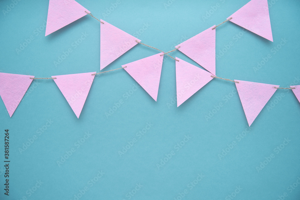 blue background with pink birthday flags blue background with pink birthday flags