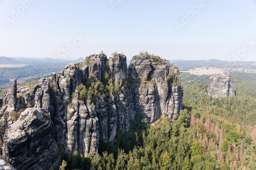 View from the schrammstein rocks in saxon switzerland. Saxony. Germany
