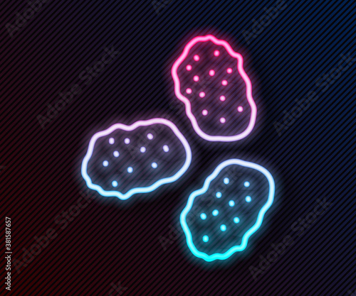 Glowing neon line Chicken nuggets icon isolated on black background. Vector Illustration.