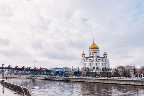 Cathedral of Christ the Saviour in Moscow, Russia on a winter day under a cloudy sky © alexkoral