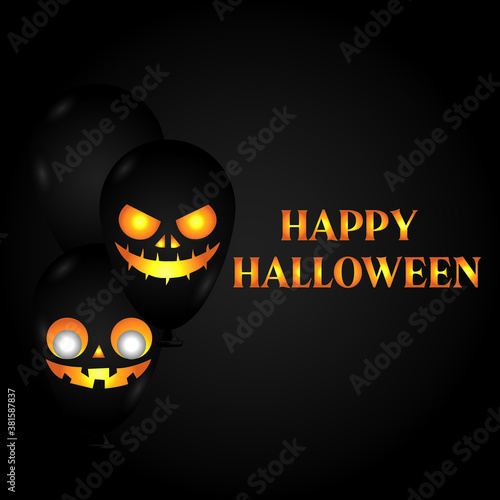 Halloween balloons vector concept design. Happy halloween text with colorful scary face balloons element like pumpkin and devil characters for trick or treat party design. Art Vector Illustration.