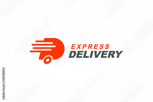 Initial Letter D Logo. Orange Shape D Letter with Fast Shipping Delivery Truck Icon isolated on White Background. Usable for Business and Branding Logos. Flat Vector Logo Design Template Element.