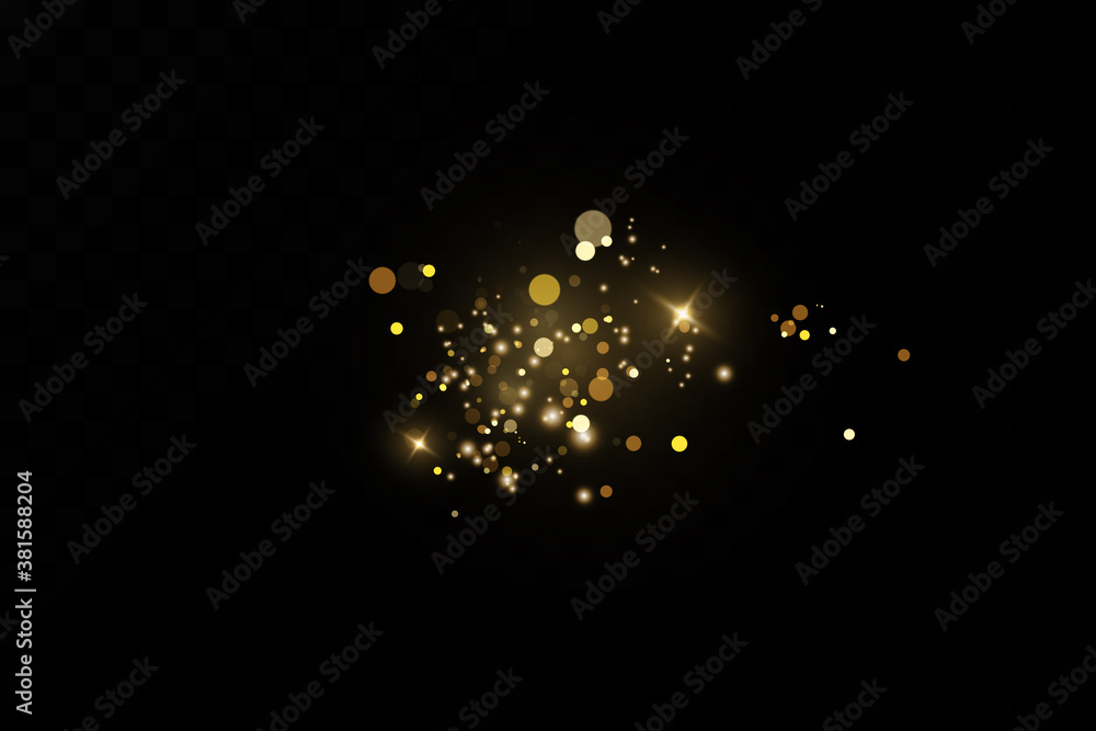 Glow light effect. Vector sparkles on a transparent background. Christmas light effect. Sparkling magical dust particles.The dust sparks and golden stars shine with special light. - obrazy, fototapety, plakaty 