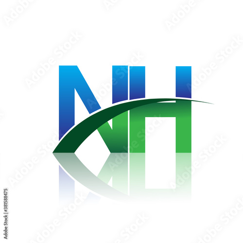 initial letter NH logotype company name colored blue and green swoosh design. vector logo for business and company identity.