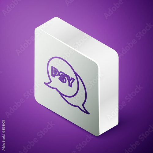 Isometric line Psychology icon isolated on purple background. Psi symbol. Mental health concept, psychoanalysis analysis and psychotherapy. Silver square button. Vector.