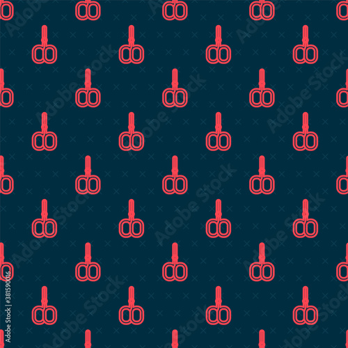 Red line Nail scissors cuticle cut beauty salon icon isolated seamless pattern on black background. Cosmetic scissors for manicure. Vector.