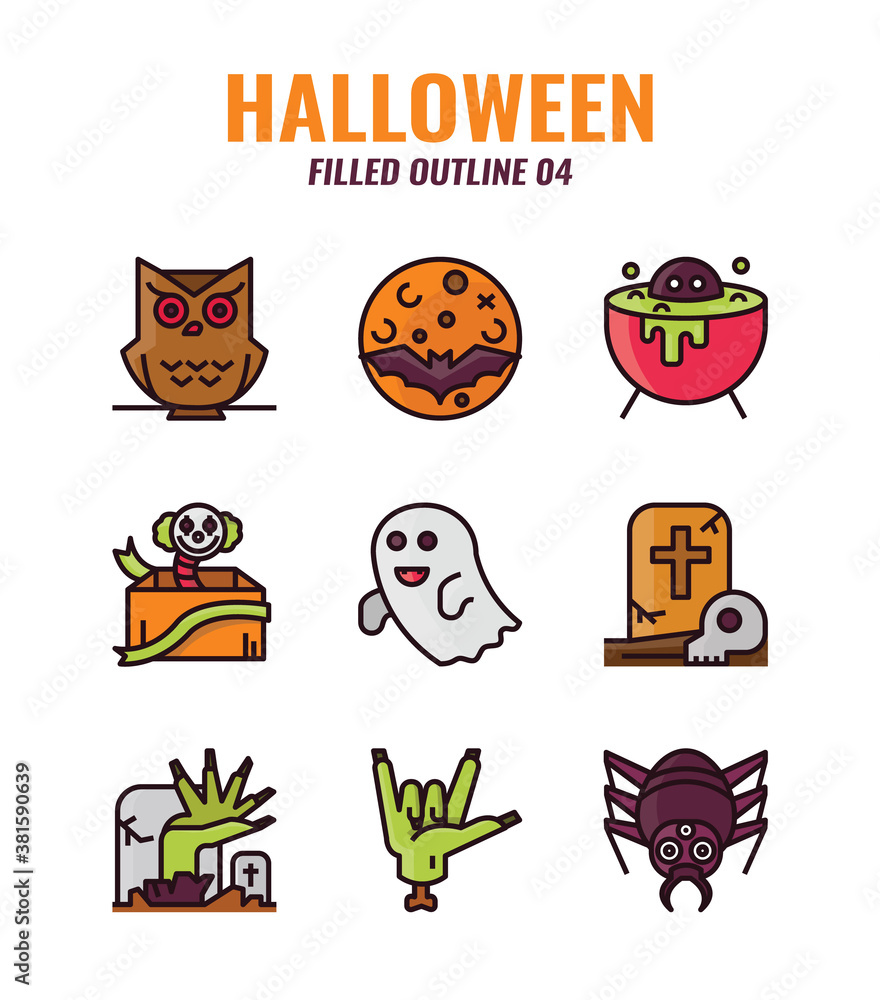 Fototapeta premium Filled outline icon set of halloween. icons set4