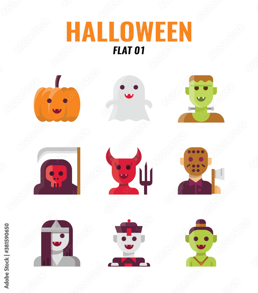 Flat icon set of halloween. icons set1