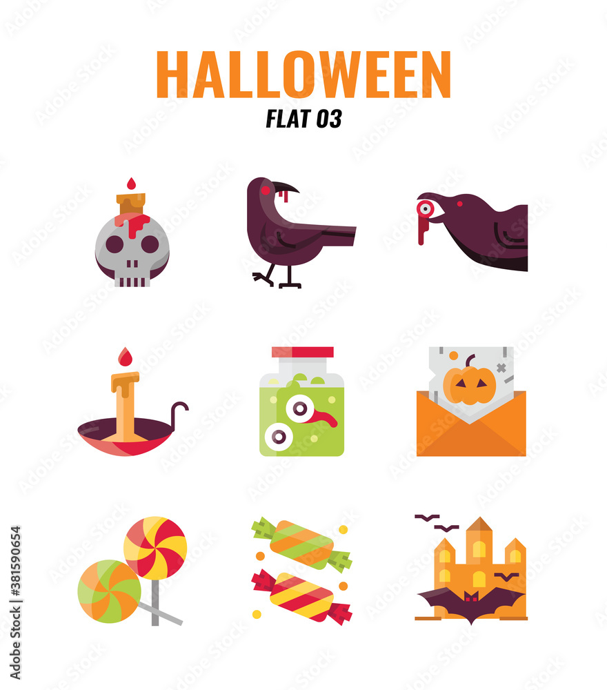 Flat icon set of halloween. icons set3