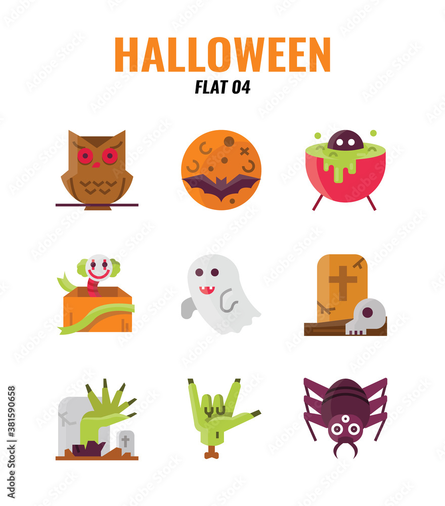 Fototapeta premium Flat icon set of halloween. icons set4