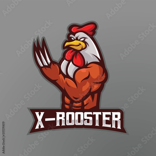 Rooster mascot logo design vector with modern illustration concept style for badge, emblem and t shirt printing. Metal nailed cock for e-sport team