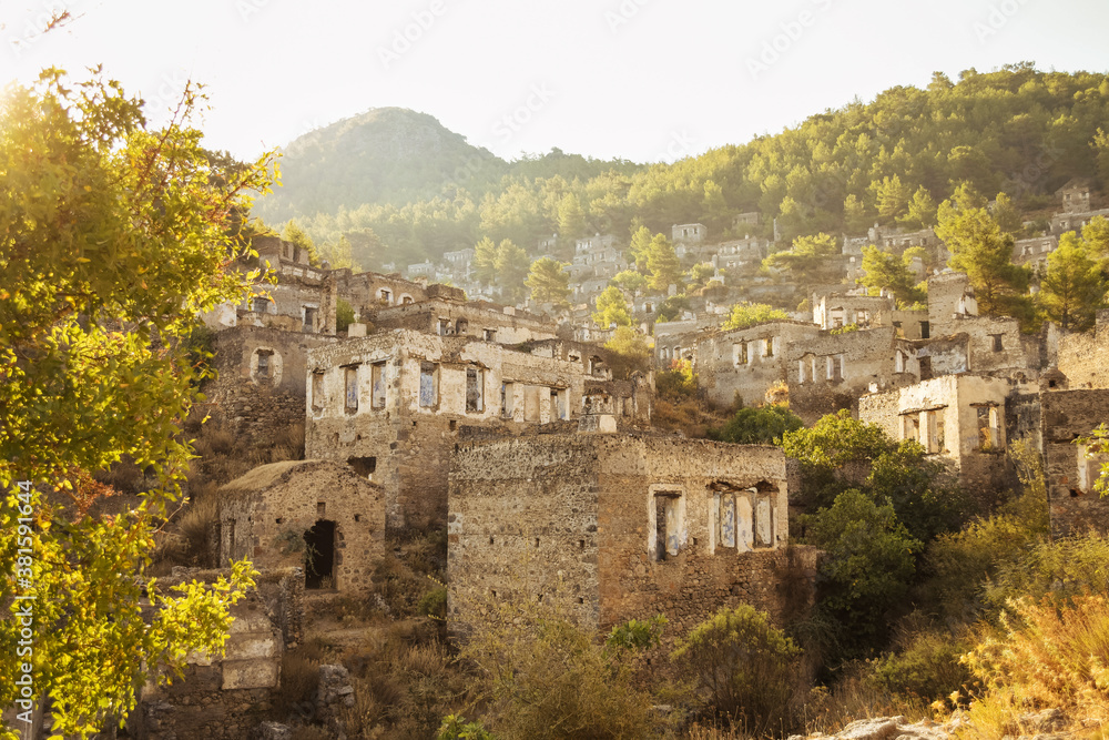 Historical Lycian village of Kayakoy, Fethiye, Mugla, Turkey. Ghost Town, anciently known as Lebessos and Lebessis. Abondoned Greek and turkish village