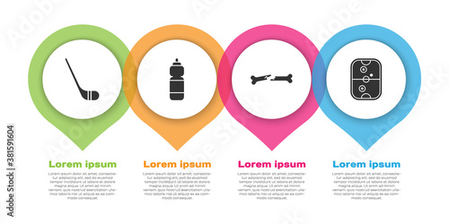 Set Ice hockey stick, Fitness shaker, Human broken bone and Air hockey table. Business infographic template. Vector.