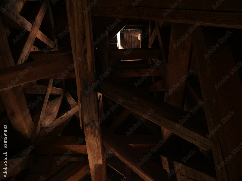 wooden beams in a lost place