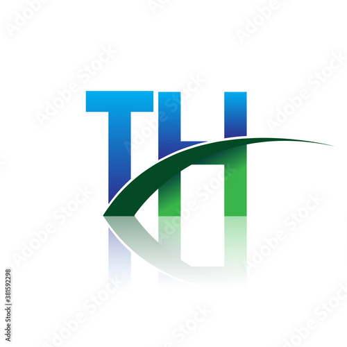 initial letter TH logotype company name colored blue and green swoosh design. vector logo for business and company identity.