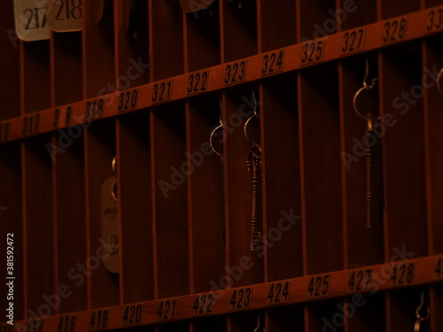 Hotel keyrack with numbers