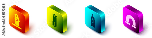Set Isometric Fire hydrant, Water filter, Bottle of water and Industry metallic pipe icon. Vector.