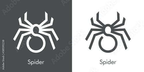 Logotipo lineal letra inicial S en araña en fondo gris y fondo blanco